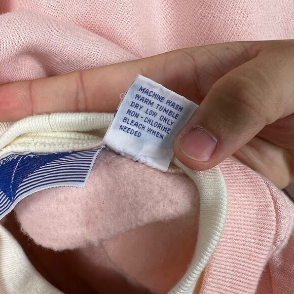 Vintage Grannycore pink fleece lined sweater w/ fake collar & tapestry blocking - Picture 8 of 11